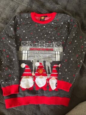 Manchester United Kids Gray & Red Holiday Sweater - Team Gnome Graphic